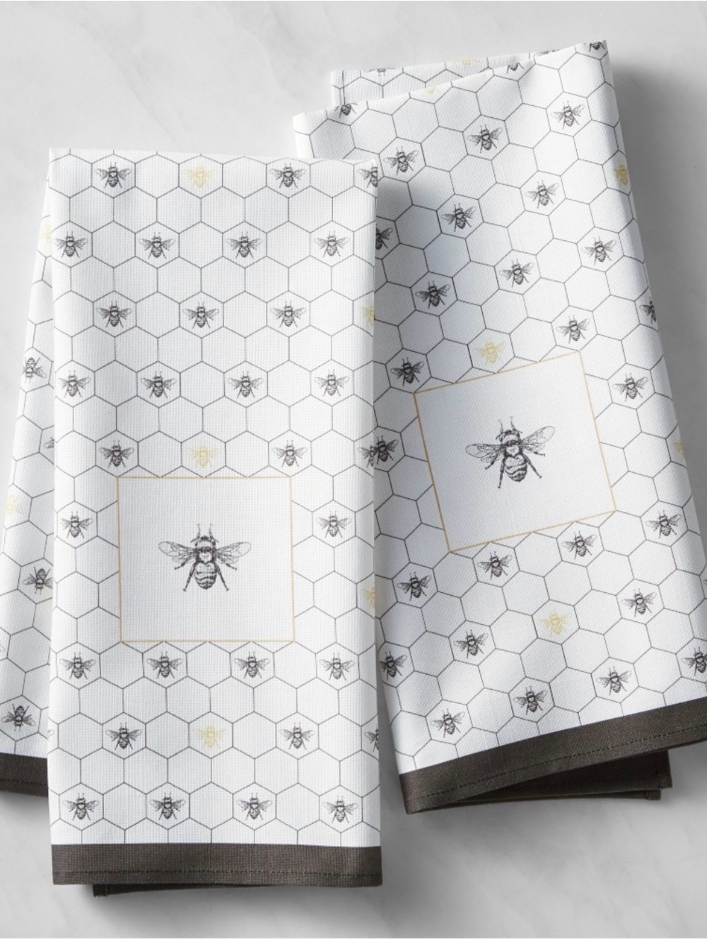 Williams Sonoma White Bee & Honeycomb Kitchen Towels